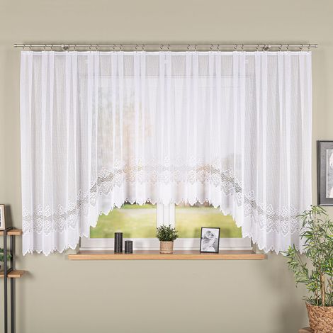 Modesta - Cortina jacquard confeccionada con abertura en la parte inferior - 500x160 cm - blanca (1/5)