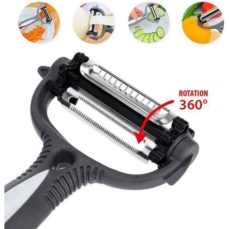 Éplucheur Julienne - 4 Fonctions Éplucher Couper Trancher Zester - Lames Acier Inoxydable Double - Pour Légumes Et Fruits - 1 Pièce (1/4)