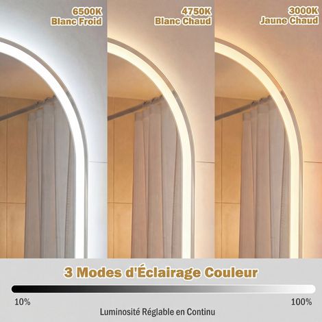 Bathroom Wall Mirror 80 x 50 CM Shatterproof Backlit Mirror with 3 Adjustable Colors and Anti-Fog Function, Silver (1/5)