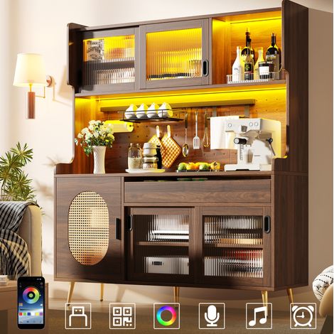REDOM - Credenza 145x39x171 cm, ampia capacità di contenimento con LED e pannello forato, maniglie in metallo, MDF marrone (1/5)