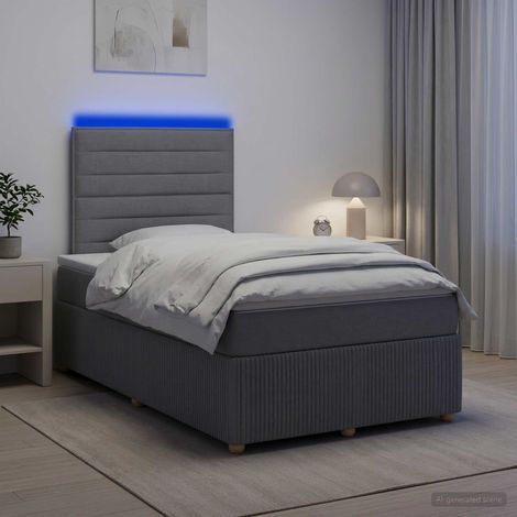 vidaXL Lit boxspring LED avec matelas Gris clair 120 x 190 cm Tissu (1/5)