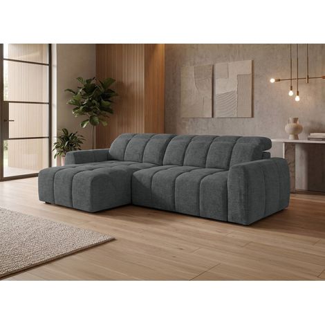 Canapé d'angle relax électrique en velours chiné gris DANIA (1/5)
