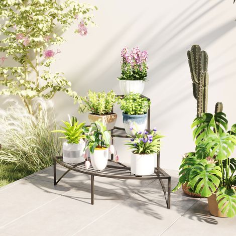 MEUBLIV Support de plantes 87 x 60 x 60 cm noir – 3 niveaux, sans matelas (1/5)