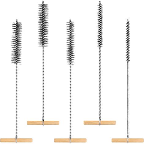 Juego de 5 cepillos para limpiar orificios de tuberías, 8/12/16/20/25 mm con mango en T de acero inoxidable, cepillo de limpieza para taladros