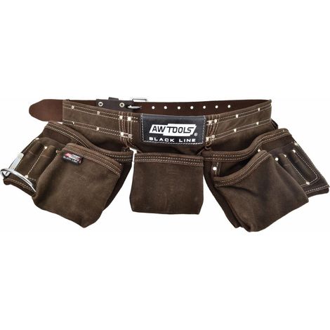 AWTOOLS PROFESSIONELLER FITTERGÜRTEL MIT 11 TASCHEN, SCHWARZES LEDER