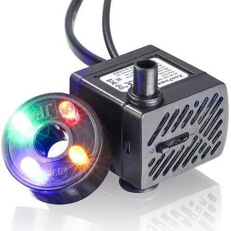 SABIR Mini-Wasserpumpe mit LED, 180 l/h, 3,5 W, für kleine Wassertanks, Garten, Teiche, Wasserquellen (1/5)