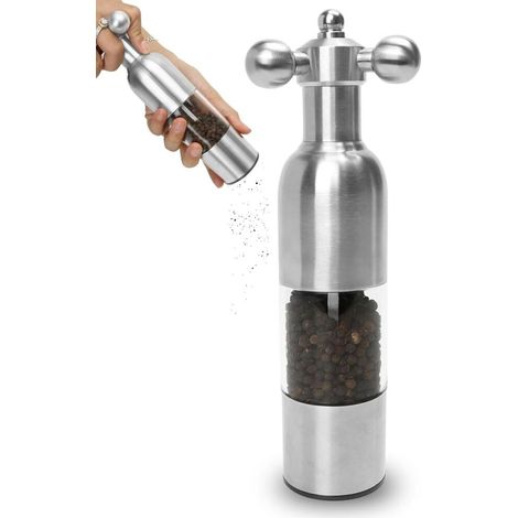 Ensemble moulin à sel et à poivre manuel en acier inoxydable avec poignée, rechargeable et à mouture réglable (2024) (1/5)