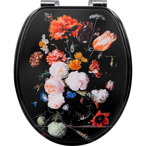 WOLTU Sedile copri wc universale frizionato in legno, fiori