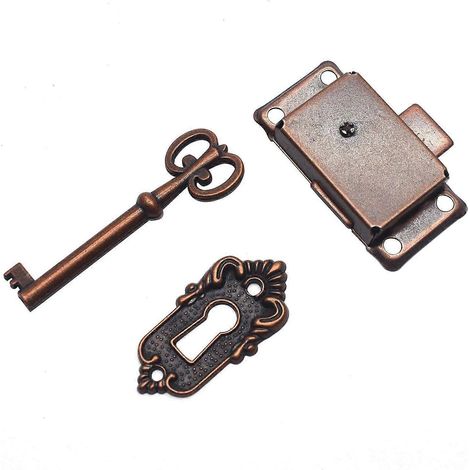 Serrure antique en bronze rouge pour meubles, serrure de meuble ancienne, serrure de remplacement carrée pour porte de meuble (1/3)