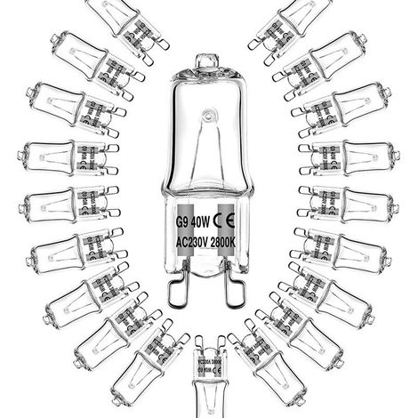 Ampoules halogènes G9, 40 watts, 230 volts, paquet de 10.