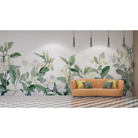 Papier peint fleuri - frise de jasmin blanc - 150 x 250 cm (1/2)