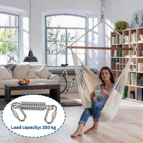 ressorts à ressort en acier pour fauteuil suspendu - 250 kg - Avec crochet - Support de suspension - Crochet de plafond - Pour voile d'ombrage, berceau à ressort, support de balançoire (1/4)