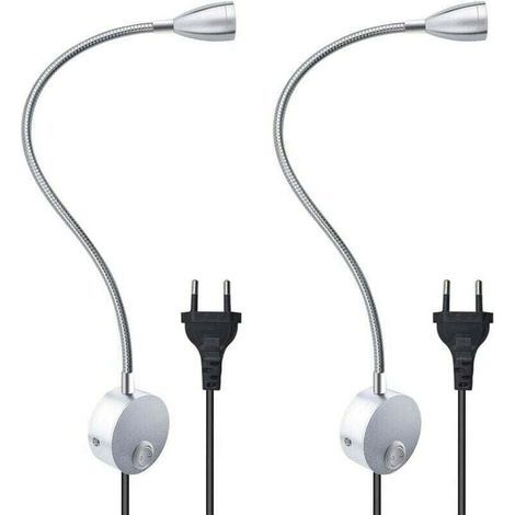 Lámpara de lectura de pared flexible de 3 W con enchufe europeo e interruptor, apliques de pared para leer, libros, cabecera de cama, dormitorio (2 unidades, luz cálida) (1/4)