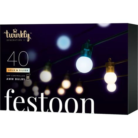 Guirlande guinguette connectée IP44 20m 40 LEDS blanc TWINKLY FESTOON