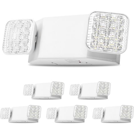 Mophorn 6er-Set LED-Notleuchten mit zwei verstellbaren quadratischen Köpfen, Fluchtwegbeleuchtung für den gewerblichen Einsatz, 120-277 V AC, 90 Minuten Notbetrieb, Wandmontage, Sicherheitsbeleuchtung (1/5)