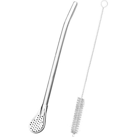 Paille Cuillère Inox Réutilisable 17,6cm Acier Inoxydable Durable Écologique pour Cocktail Café Thé Lait (1/5)