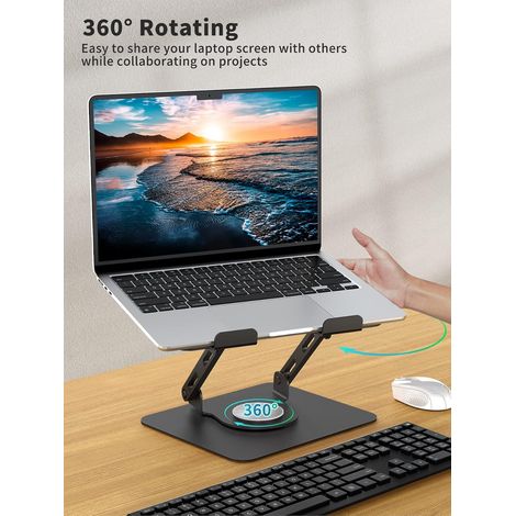Laptopständer mit 360° drehbarem Fuß, ergonomischem Tischständer, verstellbarer Höhe und Winkel, faltbarer Laptopständer, stabiler Metallrahmen für Laptops von 10 bis 15,6 Zoll, schwarz.