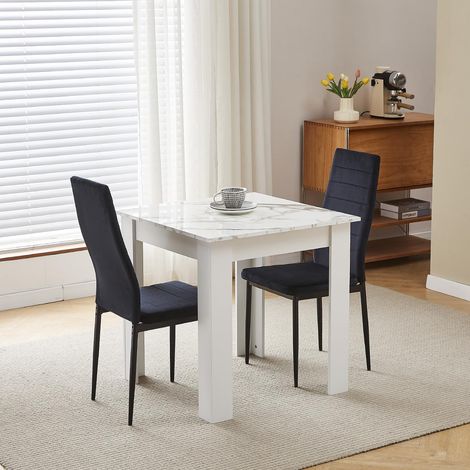 75x75cm Square Dining Table and Chairs Set, Small Dining Room Set High Gloss Dining Table with Chairs Home Furniture (Black Flannel, Marble-White Table with 2 Chairs) (1/5)