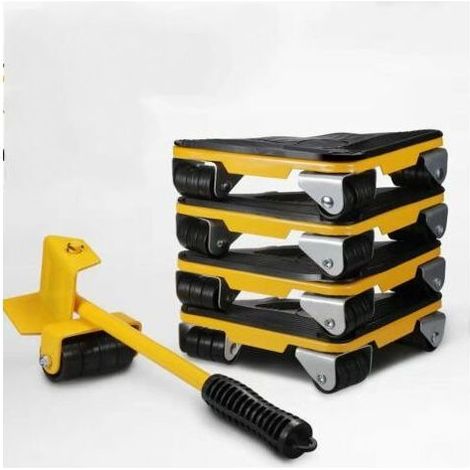 Kit De Deplace Meuble Lourd Sans Effort, Roulette Charge Lourde, Deplace Meuble Lourd, Avec 1 Tige De Levage Et 4 Roulettes De Déplacement Pour Soulever Et Déplacer Des Meubles Charge 225Kg (1/2)