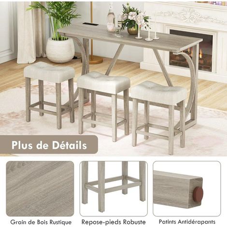 Petites cuisines et repas conviviaux, ensemble bar 4 pièces avec ports USB, tabourets rangés sous la table (1/5)