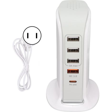 Station de charge USB multiport avec adaptateur secteur, tour de charge rapide pour téléphone portable, prise américaine (1/5)