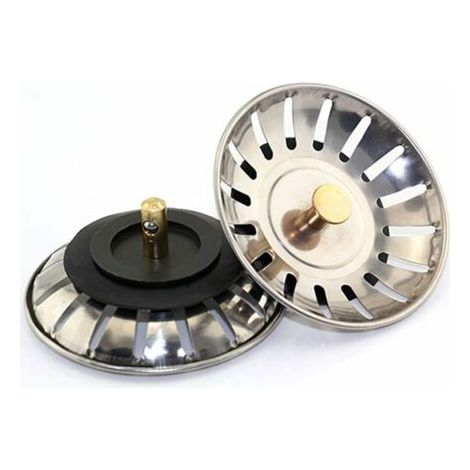 2 piezas soporte de colador para fregadero universal, 8 cm, filtro de acero inoxidable para cocina, tapón de fregadero doble, rejilla de desviación de agua para cocina y baño. (1/4)