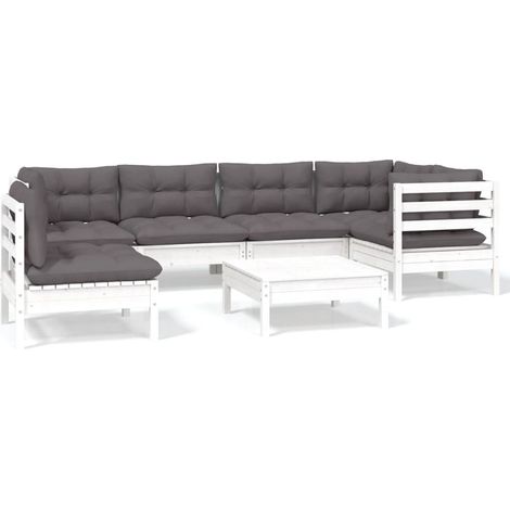 Maison Exclusive - Muebles de jardín 7 pzas con cojines blanco ma (1/5)