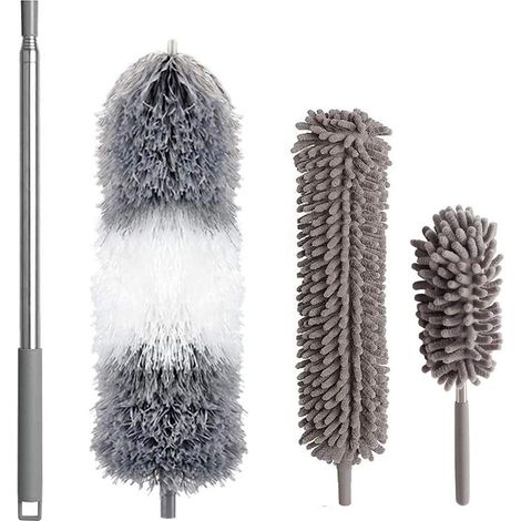 Kit 4 pièces Brosse dépoussiérante, Manche télescopique 2,5m, Tête microfibre flexible, Nettoyage ventilateur plafond (1/5)