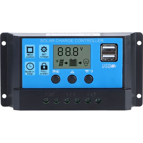 12V/24V/30A Solar-Laderegler, PWM-Automatikregler mit LCD-Display und zwei USB-Ausgängen