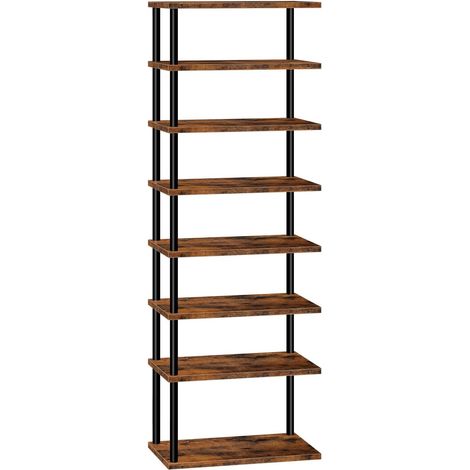 Étagère à Chaussures,Étagère d’Angle à 8 Niveaux, Étagère de Rangement Rustique, Présentoir Petits Espaces, Structure à Visser, pour Entrée, Couloir, Chambre, Marron Rustique et Noir EBF488XJ01 (1/5)