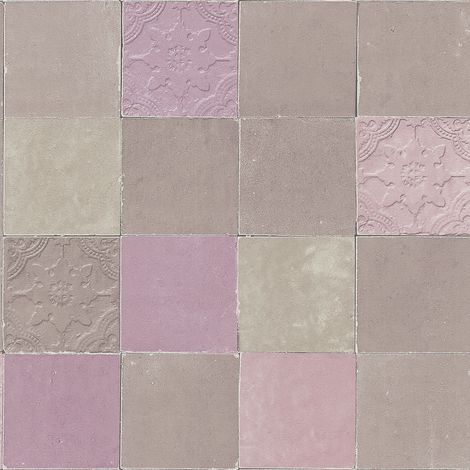 BRICOFLOR Papier peint imitation carrelage | Papier peint violet pastel & taupe | Papier peint salle de bain & chambre femme vinyle intissé - 10,05 x 0,53 m (1/5)