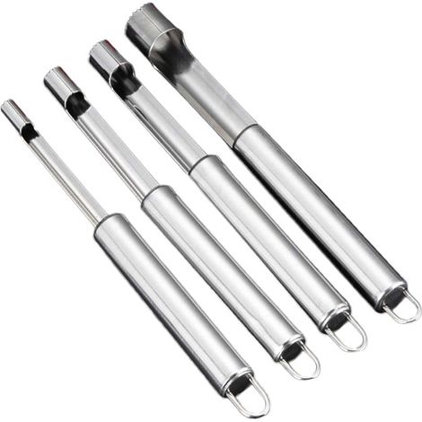 Ensemble de 4 dénoyauteurs en acier inoxydable argentés pour pommes et poires (1/4)
