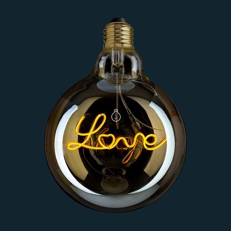 Ampoule Led dimmable, filament avec l'inscription LOVE, éclairage chaud 2500K, verre ambré type globe, E27, 4W (1/5)