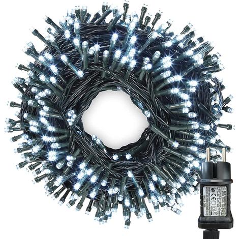Guirlande Lumineuse Noël 20M 200 LED Blanc, Déco Sapin Intérieur/Extérieur Câble Vert