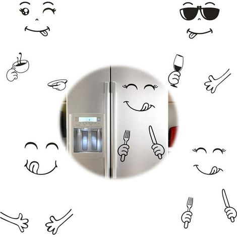 8 PCS Mignon Autocollant Réfrigérateur Heureux, Autocollant Smiley Cuisine Frigo, Délicieux Visage Cuisine Frigo Stickers Muraux Art, Sticker Mural Drle pour Frigo, WC, Salle de Bain, Cuisine, PVC (1/5)