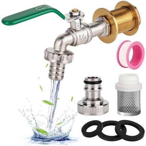 Robinet De Jardin 1/2" En Laiton Résistant À La Rouille Et Au Gel,Ibc Raccord Robinet Avec Raccord De Tuyau Robine Sortie D'arrêt Anti-Goutte Extérieur En Laiton (1/5)