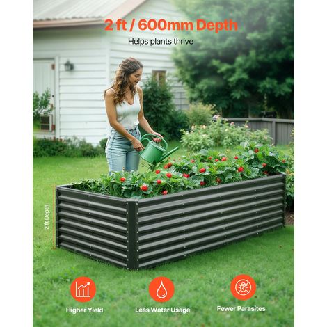Potager Surélevé Métal 240x120x60 cm Carré Potager Surélevé Galvanisé Lit de Jardin Fond Ouvert Bac de Jardinage pour Culture de Légumes Fleurs Herbes Aromatiques Plantes Grasses, Gris Foncé (1/5)