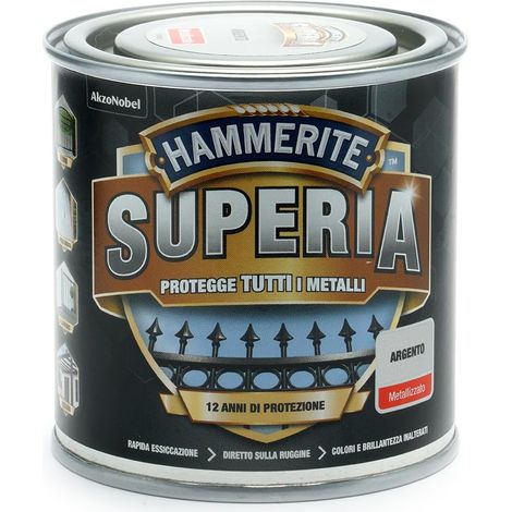 Hammerite Superia smalto metallo antiruggine interno e esterno, Metallizzato Argento, 250 ml (1/2)
