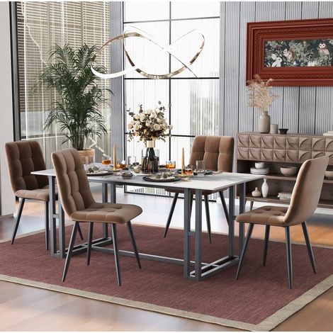 Lot de 4 chaises de salle à manger en velours marron, assise rembourrée, dossier ergonomique, structure métal, charge 150 kg, montage rapide  CHICFURN (1/5)