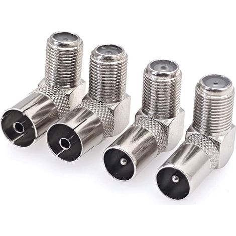 Lot 4 connecteurs femelles type F à 90 degrés vers PAL mâle/femelle, adaptateur coaxial RF pour antenne satellite à angle droit, connecteur SAT à 90 degrés pour télévision par satellite et radios (1/5)