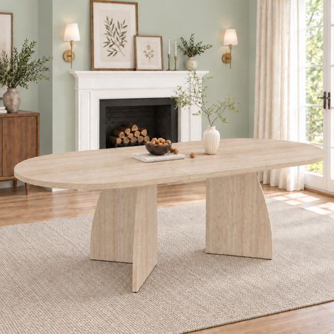 Tavolo da pranzo allungabile 150/200x90x75 cm in MDF effetto travertino – MEUBLIV (1/5)