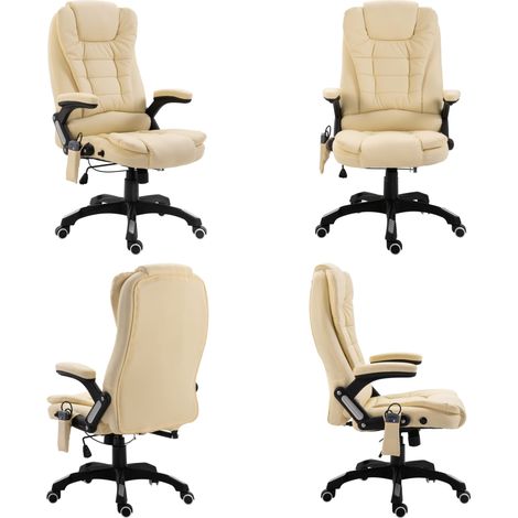 Silla de oficina de masaje de cuero sintético color crema - Masaje - Calefacción