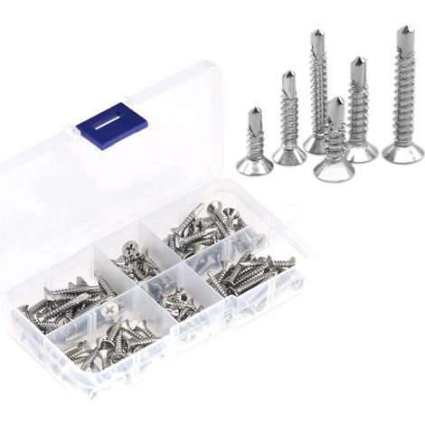 Lot de 120 Vis Auto-foreuses en Acier Inoxydable,Auto-perceuses pour Métal,Vis à Tôle et Autotaraudeses (120 pièces, tête plate M3,5 et tête plate M4,2) (1/5)
