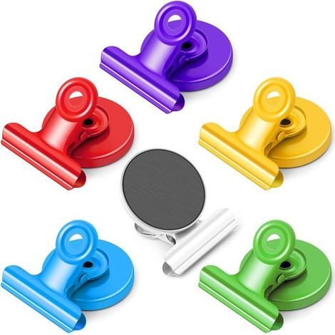 Set of 6 colorful, sturdy, and versatile magnetic clips for whiteboards, refrigerators, classrooms, or photos