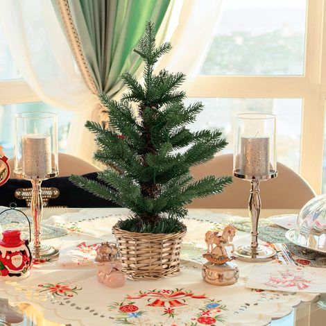 COSTWAY Árbol de Navidad Artificial con 20 Luces LED Blancas Cálidas, 50cm Mini Árbol de Navidad de Mesa con 96 Ramas, Maceta de Madera, Temporizador, Navidad Decoración (1/5)