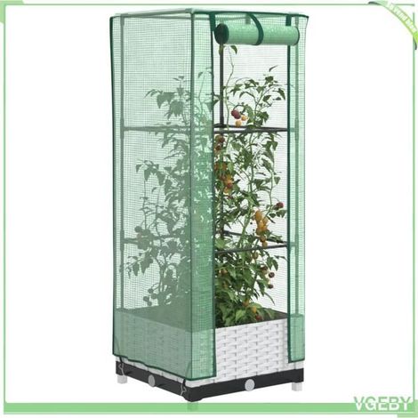 4015837 Jardinière surélevée avec housse aspect rotin 40x40x123 cm (1/5)