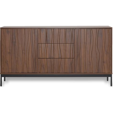 Aparador de cocina 150 cm marrón oscuro con 3 cajones, puertas y estantes ajustables HOMVRA (1/4)