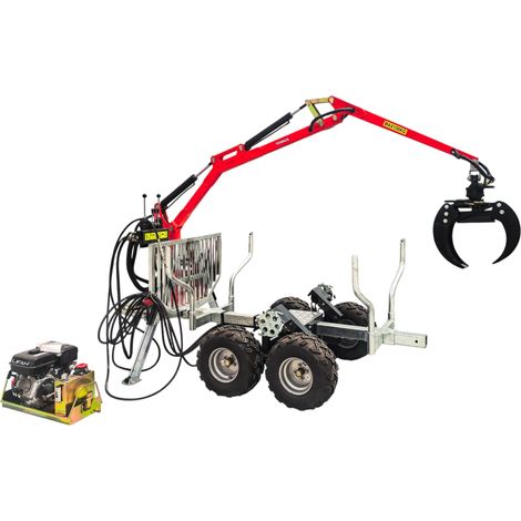 Torros – Remorque à bois forestière 1500 kg avec grue hydraulique 3,4m – Moteur essence 9ch – Double essieu – AHR1505HWG