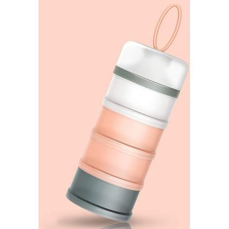 Distributeur de lait en poudre portable pour nourrissons pour bébé. Boîtes empilables. 4 couches de contenant céréales/aliments/fruits/collations Allaitement 480 ml (Rose) (1/5)
