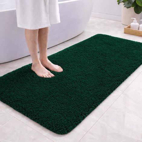 Tapis de bain en microfibre 120 x 60 cm Vert foncé, tapis de salle de bain absorbant avec pile moelleuse et fond en TPR, tapis de salle de bain lavable en machine pour douche, baignoire (1/5)